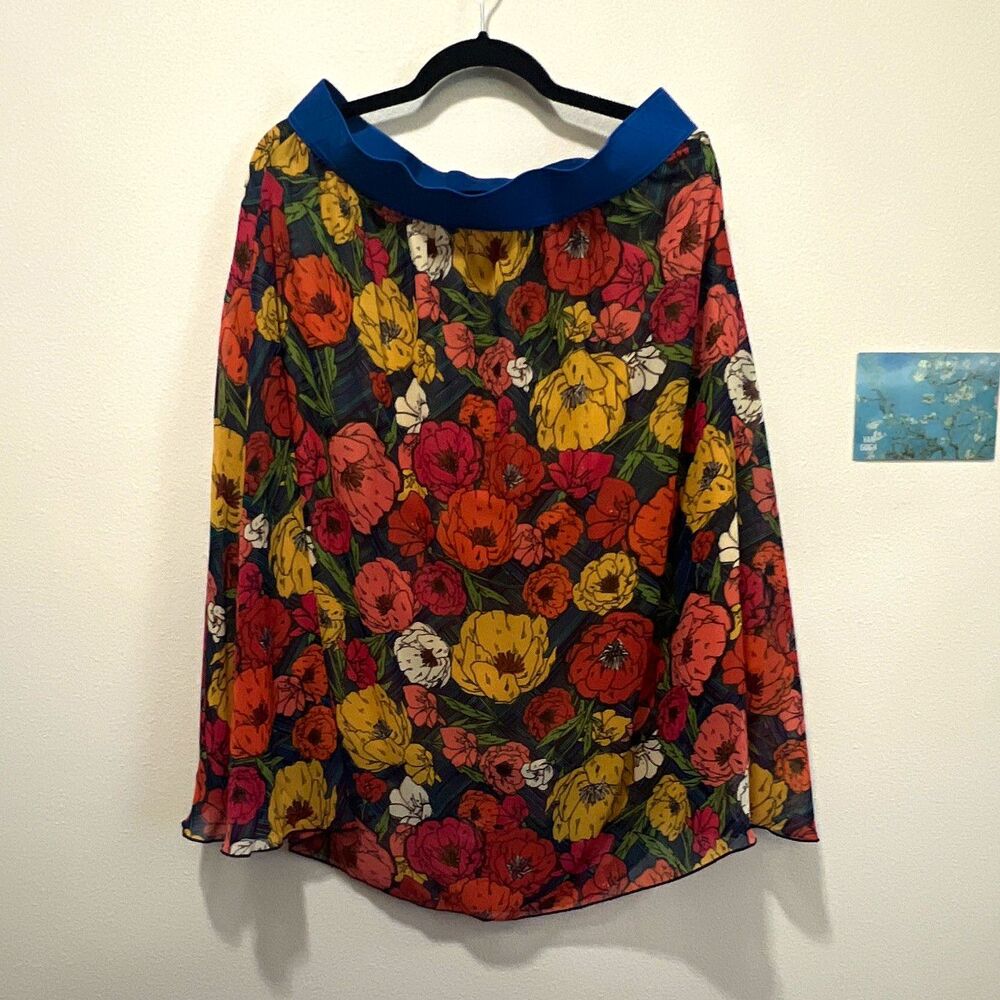 LuLaRoe Women's XL Midi A-Line Skirt Floral Chiffon Lined Pull On Multi